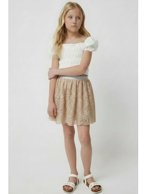Kız Çocuk Etek Dantelli Beli Lastikli ve Simli Şık Tasarım Özel Gün ve Bayramlık 29 Ekim , 23 Nisan
