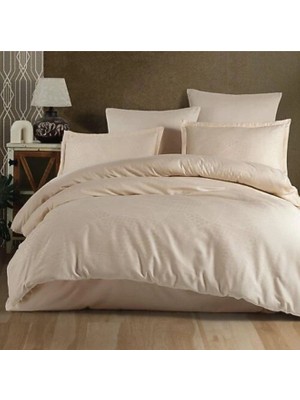 Exclusive Jakarlı Çift Kişilik Pamuk Saten Nev Takımı Mandarin V1 Bej