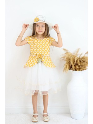 FESSHERA 🎀 Kız Çocuk Özel Gün Kombini - 3'lü Kombin Elbise, Şapka ve Kemer Takımı 🎀