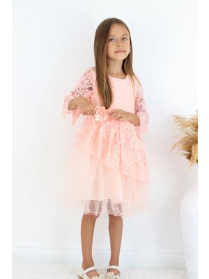 🌸kız Çocuk Dantel Detaylı Kat Kat Abiye Elbise🌸