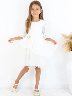 Kız Çocuk Dantel Detaylı Kat Kat Abiye Elbise