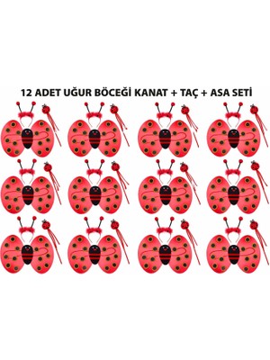 Hobilinka Uğur Böceği Kostüm Seti - Kanat Taç Asa 3 Parça 12 Adet