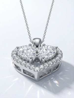 Swarovski Premium Kalp Kolye – Büyük Taşlı Zirkon Işıltılı Gümüş Renk Kadın Kolyesi | Sevgiliye Lüks Hediye