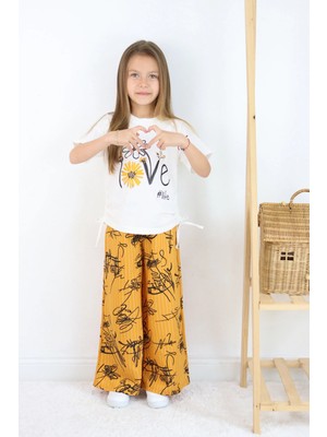 FESSHERA 🌸 Kız Çocuk ''love #life'' Baskılı Tişört & Çizgili Desenli Bol Pantolon Takımı 🌸