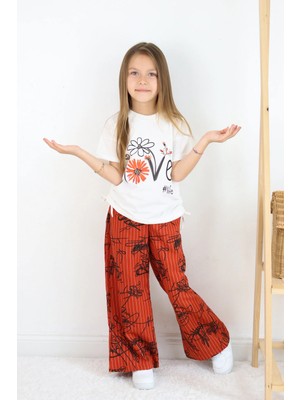 FESSHERA 🌸 Kız Çocuk ''love #life'' Baskılı Tişört & Çizgili Desenli Bol Pantolon Takımı 🌸