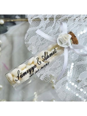 Hayaller Dükkanı 30 Adet Kalp Şekerli Tüp Şişe Söz Nişan Nikah Hediyelik
