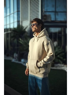 Infivento Üç Iplik Penye Kapşonlu Basic Sweatshirt - Bej