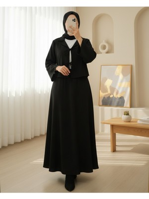 Modamorfo Önü Bağlamalı Etekli Krinkıl Takım  -Siyah