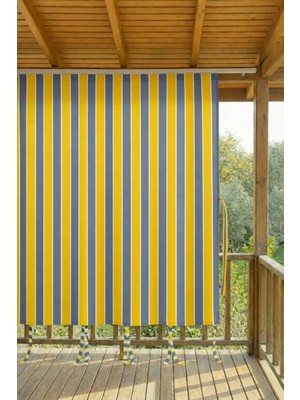 Shy Tekstil Sarı-Gri  Kornişli Su Geçirmez Rüzgâr Dayanımlı Pilesiz Balkon Perdesi
