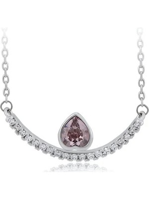 SERENES Damla Taşlı Smile Tasarım Platin Kaplama Kadın Kolye