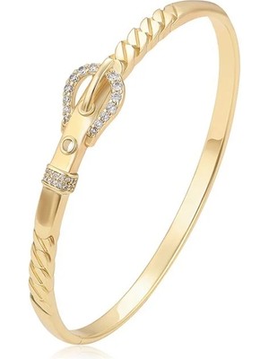 SERENES Kemer Tokası Figürlü Burgulu 14 Ayar Altın Kaplama Kadın Kelepçe Bilezik