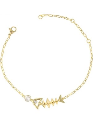 SERENES Zirkon Taşlı Balık Figürlü 14 Ayar Altın Kaplama Minimal Kadın Bileklik