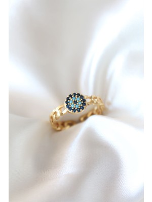 Skygo Ramia Premium | Zirkon Taşlı Nazarlı Altın Kaplama Kadın Yüzük - TJ-BYK2319 | TG-HB-2026