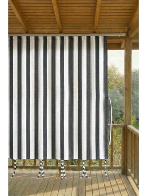 Shy Tekstil Gri-Beyaz  Kornişli Su Geçirmez Rüzgâr Dayanımlı Pilesiz Balkon Perdesi