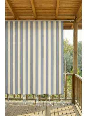 Shy Tekstil Gri-Krem  Kornişli Su Geçirmez Rüzgâr Dayanımlı Pilesiz Balkon Perdesi