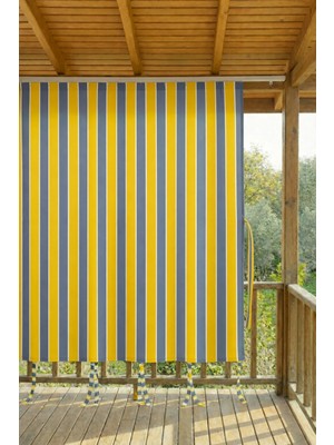 Shy Tekstil Sarı-Gri  Kornişli Su Geçirmez Rüzgâr Dayanımlı Pilesiz Balkon Perdesi
