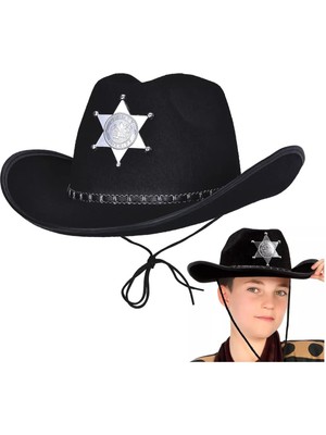 Skygo Ramia Premium | Kovboy Şerif Şapkası Siyah 12 Adet - Kostüm Parti ve Gösteri Şapkası | Tg-Hb-
