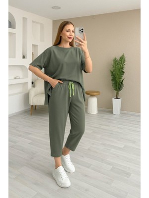 Civetta Kadın Kısa Kollu Bisiklet Yaka Viskon Iki Iplik Bluz ve Pantolon Ikili Takım