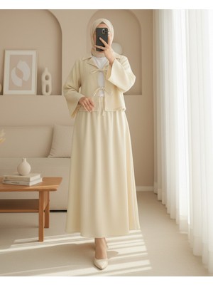 Modamorfo Önü Bağlamalı Etekli Krinkıl Takım  -Bej