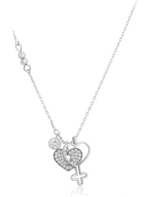 SERENES Zirkon Taşlı Kalp Detaylı Platin Kaplama Kadın Kolye