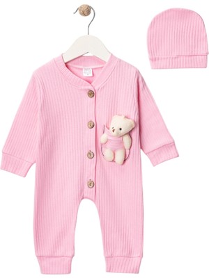 Kız Bebek Ikili Tulum - Şapka Seti Ayıcıklı %100 Pamuk Yumuşak Kumaş