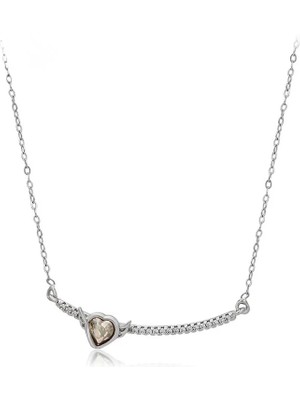 SERENES Zirkon Taşlı Kalp Detaylı Platin Kaplama Kadın Kolye