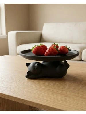 bebekokusu 3D Siyah Kedi Figürlü Dekoratif Sunum Standı 17 cm Yükseltilmiş Masaüstü Tabak 15 x 16 cm