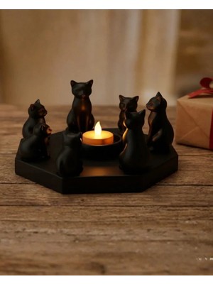 bebekokusu Dekoratif Kediler Ritüel Dinginlik Yoga Mumluk Biblo 14 x 8 cm