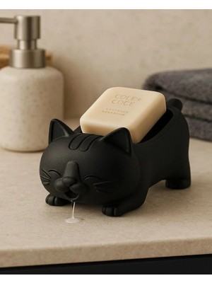bebekokusu Dekoratif Siyah Kedi Figürlü Sabunluk & Süngerlik Şık ve Sevimli Banyo & Mutfak Aksesuarı Çok Amaçlı 9 x 13 cm