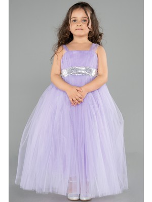 Abiyefon Askılı Beli Pullu Uzun Kız Çocuk Abiye ABU3031