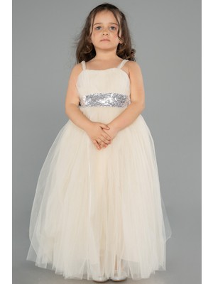 Abiyefon Askılı Beli Pullu Uzun Kız Çocuk Abiye ABU3031