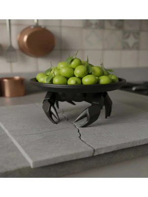 bebekokusu Dekoratif Yengeç Figürü Siyah Pratik Ev Gereçleri Çok Amaçlı Sunum Tabak 16 x 16 cm