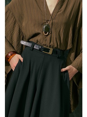 Manuka Kalın Kare Tokalı Kemer Siyah