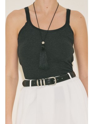 Manuka Detaylı Oval Kemer Siyah