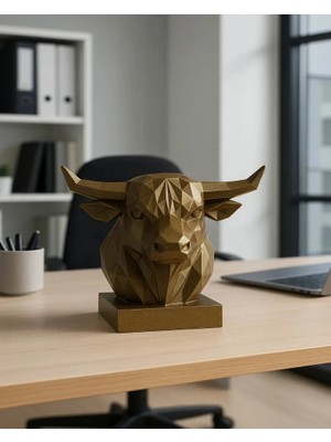 bebekokusu Dekoratif Büst Boğa Heykel Özel Tasarım 3D Hediyelik 12 x 16 cm