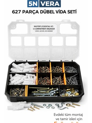 627 Parça Vida Dübel Seti – Organizer Kutu Montaj ve Tamir Seti Çivi Pul Kanca