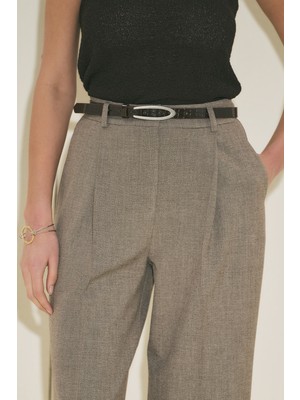 Manuka Ince Desenli Kemer Kahverengi