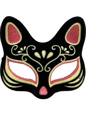 Siyah Süet Kırmızı Sarı Simli Maskesi