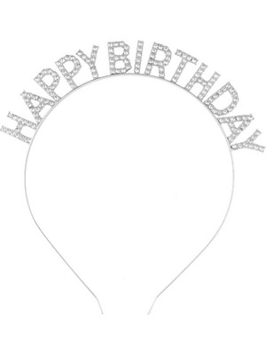 Gümüş Kristal Taşlı Happy Birthday Tacı