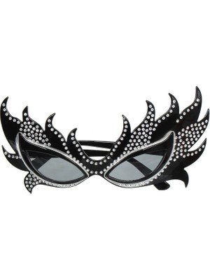 Taşlı Siyah Alev Parti Gözlüğü