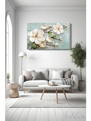Şehber Modern Duvar Tablosu Yatay Kanvas Tekli Salon Mutfak Yatak Odası Ofis Manolya Çiçeği
