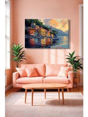 Şehber Yatay Kanvas Tablo Tekli Salon Mutfak Yatak Odası Ofis Yağlı Boya Efekt Portofino Betimlemesi