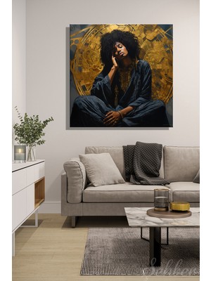 Şehber Kare Kanvas Duvar Tablosu Tekli Salon Mutfak Yatak Odası Ofis Afrikalı Kadın Modern Sanat