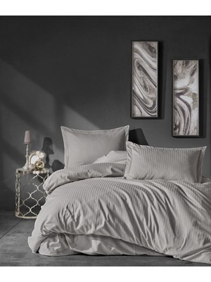 Bucuks Çift Kişilik Saten Nev Takımı Elegante Stripe Bej