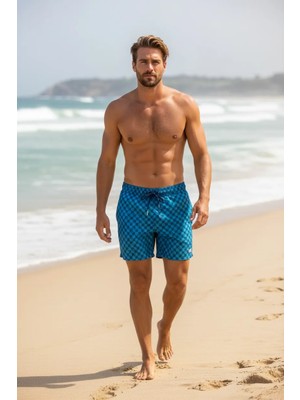Piyera Erkek Deniz Şortu Desenli Hızlı Kuruyan Lastikli Bel Bağcıklı Yazlık Plaj ŞORTU-6020