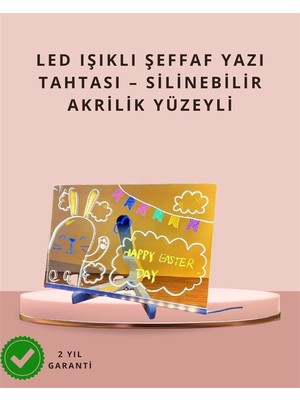 LED Işıklı Şeffaf Yazı Tahtası – Neon Etkili Akrilik Pano, Silinebilir, 7 Renkli Kalemli, 30X20 cm