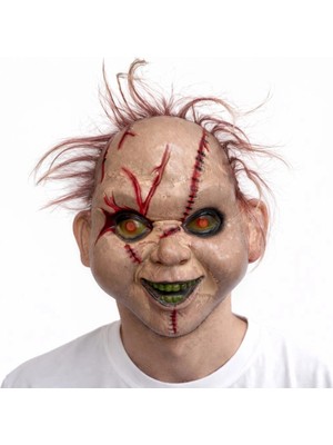 Epilons Saçlı Chucky Korku Maskesi – Gerçekçi Dikişli Detaylı Maske