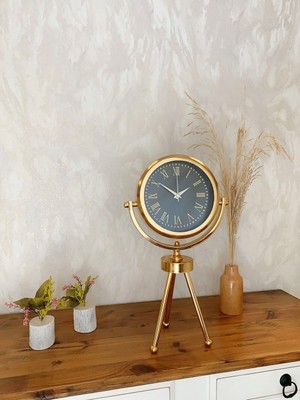 By Nevser Gold Metal Mini Tripod Sade Masa Saati 45×26 cm