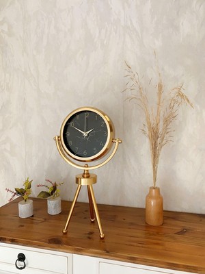 By Nevser Gold Metal Mini Tripod Mermer Ilhamı Masa Saati 45×26 cm
