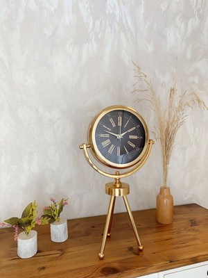 By Nevser Gold Metal Mini Tripod Zarif Masa Saati 45×26 cm